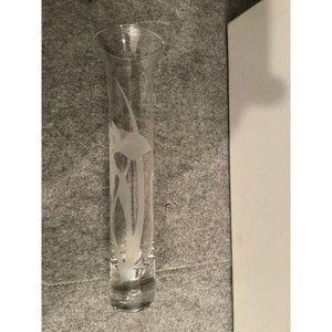 Beautiful Blown Glass Etched Iris 10 inch Vase with Bubble drop in Bottom  #920